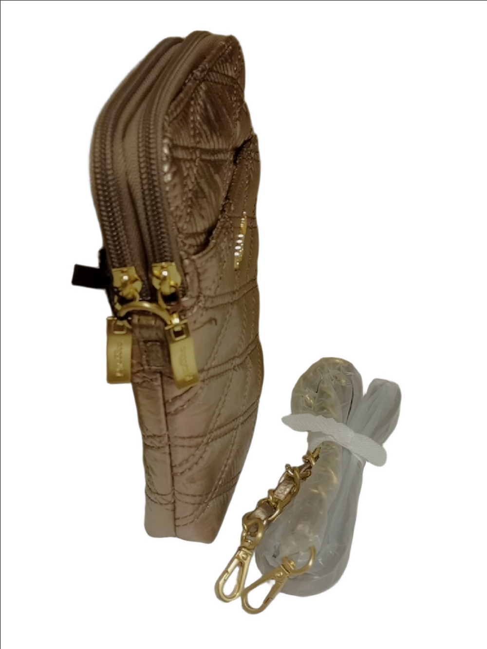 🆕 BAGGALINI ROSE GOLD METALLIC PUFFER QUILTED PHONE WALLET CROSSBODY TRAVEL BAG - Picture 4 of 11